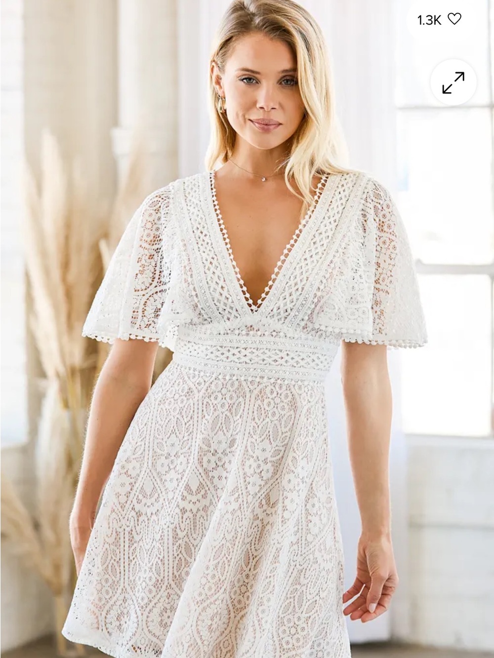Lulus Make My Wish White Lace Flutter Sleeve Dress